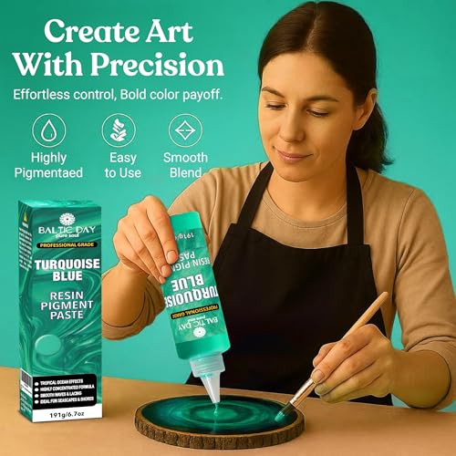 Turquoise Blue Epoxy Resin Pigment Paste, Extra Large 191g (6.7oz) – Opaque Resin Colorant, Highly Concentrated Epoxy Dye, Mica Powder Alternative for Resin Art, Jewelry, Tumblers, River Tables & Crafts - color: Turquoise Blue XL