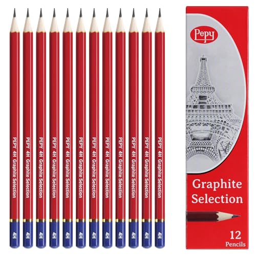 Pepy Graphite Professional Drawing Pencils - Set of 12 4H Pre-Sharpened Black Lead Pencils; Perfect for Drawing, Sketching and Shading, Graphic and Fine Art - style: Set of 12 - 4H