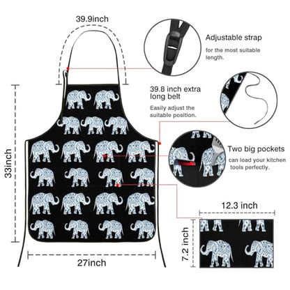 Apron with 2 Pockets,Kitchen Chef Artist Aprons for Cooking Gardening Baking Painting, Waterproof Apron 33" x 27" - color: Elephant