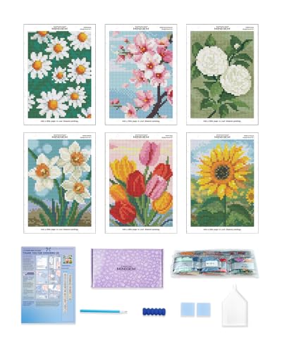 forever young Flowers Small Diamond Art Kits, 5x7 Inch Canvas | 6 PCS DIY square diamond painting kits for beginners and adults, perfect for collecting, display ＆ relaxing stress relief - color: Flower