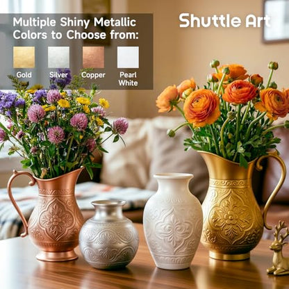 Shuttle Art Metallic Pearl White Acrylic Paint, 8.45 oz (250 ml) Pearlescent Acrylic Paint With Brush, Non Toxic, Non Fading Shimmer White Paint for Crafts, Metal, Wood, Clay, Ceramic, Canvas, Furniture - color: Pearl White, size: 8.45 Fl Oz (Pack of 1)