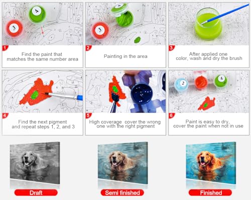 TUMOVO Paint by Number for Adults on Canvas - Puppy and Dog DIY Craft Kit - Animal-Themed Adult Paint-by-Number - 16x20 Inch (Framed) - color: Puppy(Framed)