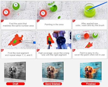 TUMOVO Paint by Number for Adults on Canvas - Puppy and Dog DIY Craft Kit - Animal-Themed Adult Paint-by-Number - 16x20 Inch (Framed) - color: Puppy(Framed)