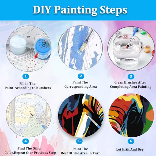Artunion Framed Paint by Numbers Kit for Adults Beginners & Kids Ages 8-12,Colorful Elephant Paint by Number with Frame,Abstract Animal Paint by Numbers Kit on Canvas 10 * 10 Inch Without Easel - color: ZXT-325-F
