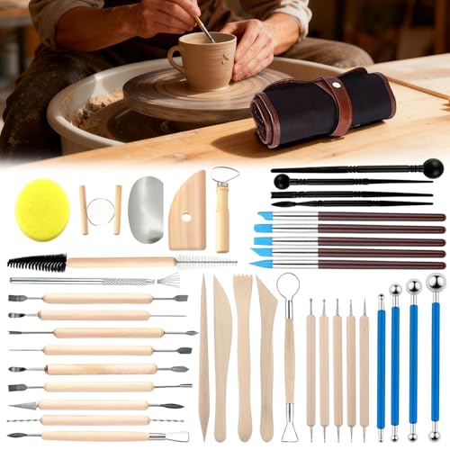 Pottery Clay Sculpting Tools Kit: 39Pcs Foam Clay for Stippling Carving Shaping Molding with Storage Bag - Air Dry Clay for Professional Polymer Artists Even Beginners - size: 39pcs