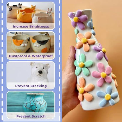 Air Dry Clay Glaze & Polymer Clay Varnish - 7oz/200ml Gloss Clay Sealant, Waterproof & Scratch Resistant Clay Glaze for Air Dry Clay Prevents Cracking, Wear & Enhances Gloss for Pottery & Sculptures