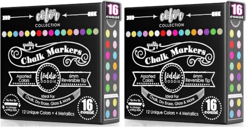 Loddie Doddie Chalk Markers - Pack of 32, Reversible 6mm Tips - Vibrant Chalkboard Designs with Chalkboard Markers - Easy Erase on Glass & Whiteboards with Dry Erase Pen - size: 1 Count (Pack of 32)