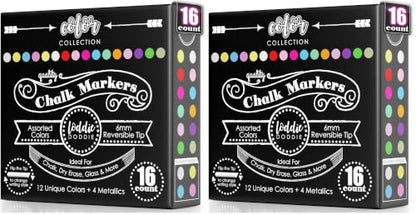 Loddie Doddie Chalk Markers - Pack of 32, Reversible 6mm Tips - Vibrant Chalkboard Designs with Chalkboard Markers - Easy Erase on Glass & Whiteboards with Dry Erase Pen - size: 1 Count (Pack of 32)