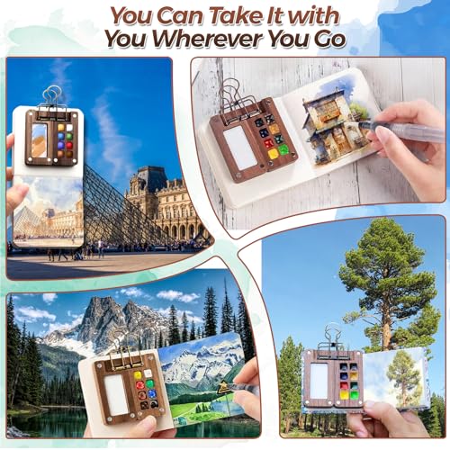 Joyzan Mini Watercolor Travel Set, Portable Pocket Water Color Painting Kit