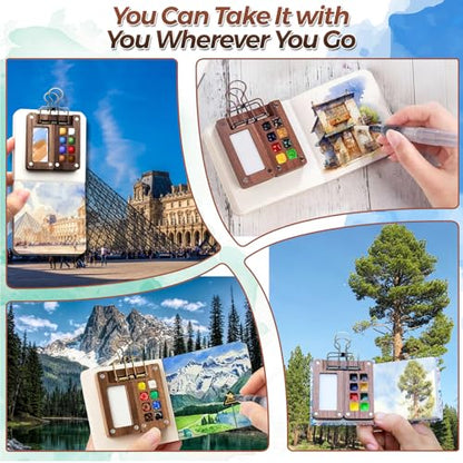Joyzan Mini Watercolor Travel Set, Portable Pocket Water Color Painting Kit