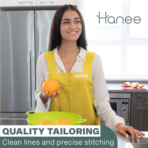 Cotton Aprons for Women and Men | Cross-Back Apron with Pockets - color: Chartreuse
