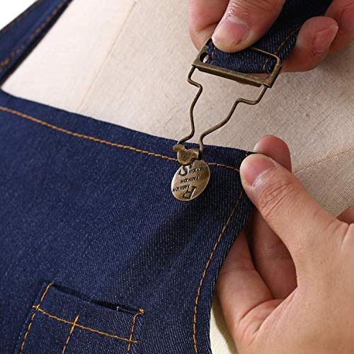 Tosewever Canvas Cross Back Chef Cotton Aprons for Men Women with Large Pockets - color: Dark Blue