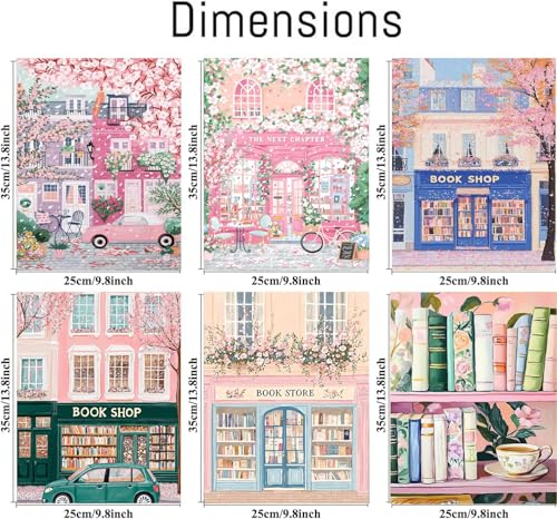 AOSGEDY 6 Packs Bookstore Paint by Numbers Kit for Adults Beginner, Pink Book Shop Adult Paint by Number Kits on Canvas, DIY Acrylic Oil Painting by Numbers for Home Wall Decor 10x14 Inch - color: MT22948--MT22953-US