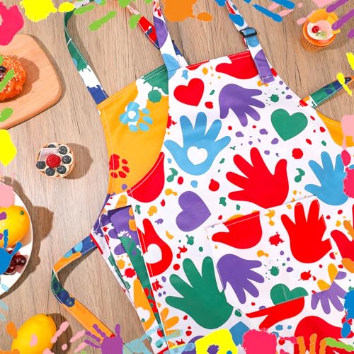 2 Pack Kids Apron, Cute Cooking Aprons, Waterproof Art Apron with Pockets, Toddler Painting Artist Apron Adjustable - color: Colorful Paw Prints, size: 45*62cm