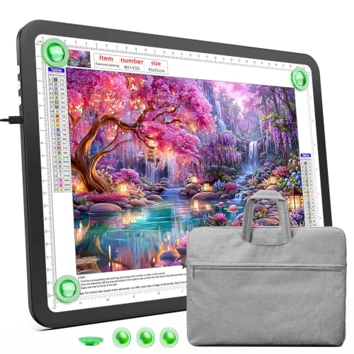 Magnetic A4 Light Board with Bag,Bright Light pad for Diamond painitng | 2200-11000Lux Adjustable light box for tracing,Side physical buttons,light table with 3 color light,diamond art light board - size: A4 with Bag