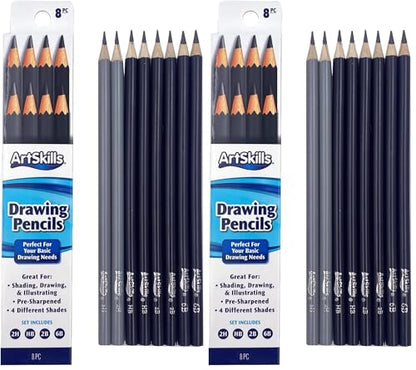 ArtSkills Sketch Pencils for Drawing, Graphite Art Pencil Set for Sketching & Shading, 8pc (Pack of 2) - size: 8 Count (Pack of 2)