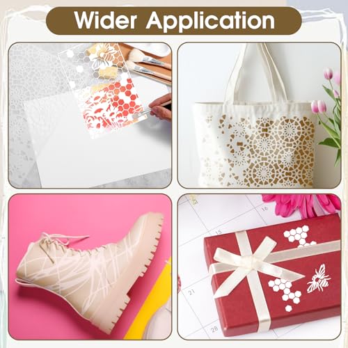 12Pcs Mixed Stencils for Painting, Art Stencils for Crafts Reusable, Wood Grains Flower Texture Templates Spider Web Layering Spray Paint Stencils Kit on Wall Canvas Cake Card DIY (11×7'') - size: 1.0