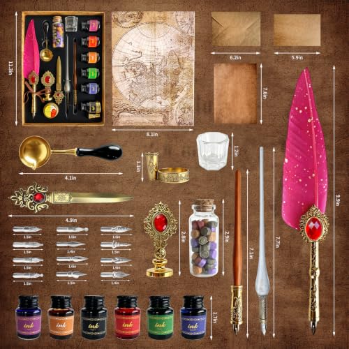 Calligraphy Pens Set,16PCS Wax Seal Gift Kit(Burgundy) - color: Burgundy
