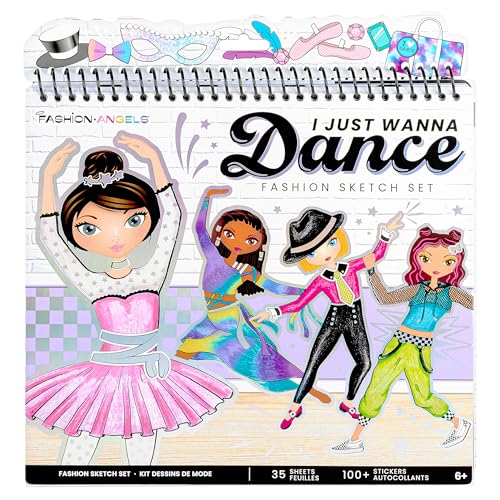 Fashion Angels I Just Wanna Dance Fashion Sketch Set | Create Dance-Themed Outfits with 35 Sketch Pages, 100+ Stickers & Stencils, Fun Craft Kit for Kids - color: I Just Wanna Dance