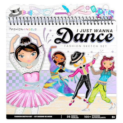 Fashion Angels I Just Wanna Dance Fashion Sketch Set | Create Dance-Themed Outfits with 35 Sketch Pages, 100+ Stickers & Stencils, Fun Craft Kit for Kids - color: I Just Wanna Dance