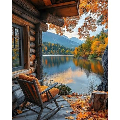 Paint by Numbers Kit for Adults, Fall Lake Cabin Number Painting Canvas Kit - color: Cabin-1