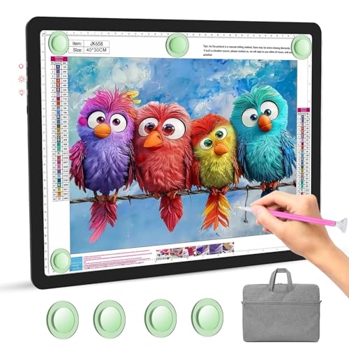 Rechargeable A3 Light Pad with Carry Bag, High-Brightness Tracing Light Box with 6 Levels of Brightness, Side Physical Buttons & 3 Colors, Wireless Light Board for Diamond Painting, Drawing, Sketching - style: Rechargeable A3 with Bag (Black)