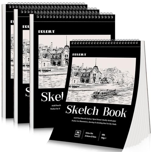 4 Pack Sketch Books 8.5 × 11 in, Top Spiral, 30 Sheets Each, Drawing Pad - color: Black, size: 8.5 × 11Inch（4 Pack）