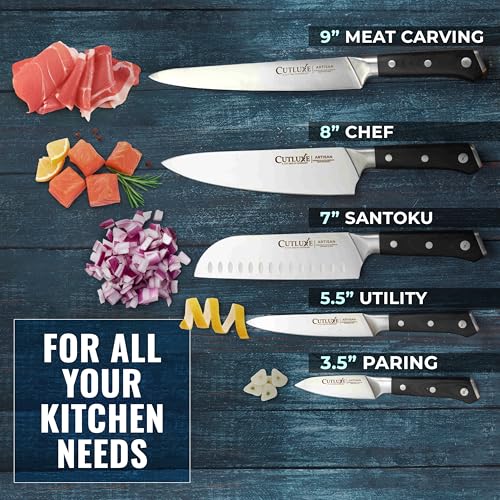 Cutluxe Kitchen Knives, 5-Piece Chef Knife Set – Razor Sharp German Steel | Full Tang Ergonomic Handles, Professional Blades – Artisan Series, Forged High Carbon - size: 5 Pcs Knife Set without Block