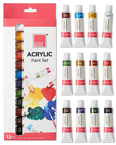 COLOUR BLOCK 12pc Acrylic Paint Tubes -12 ml of Vivid Colors for Students & Professionals
