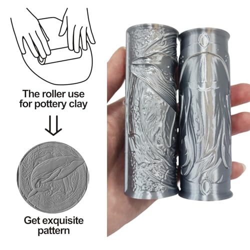 Pottery Clay Animal Texture Roller,Polymer Molding Art Hand Rollers Tools,Embossing Pattern Rolling Pins for DIY Crafts Making,4.1 Inches,Whale and Jellyfish,2 Piece - color: Whale and Jellyfish
