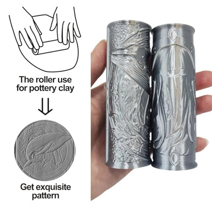 Pottery Clay Animal Texture Roller,Polymer Molding Art Hand Rollers Tools,Embossing Pattern Rolling Pins for DIY Crafts Making,4.1 Inches,Whale and Jellyfish,2 Piece - color: Whale and Jellyfish