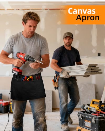 Canvas Work Waist Apron with 3 Pocket - color: 1 Pack Black Waist Utility Apron