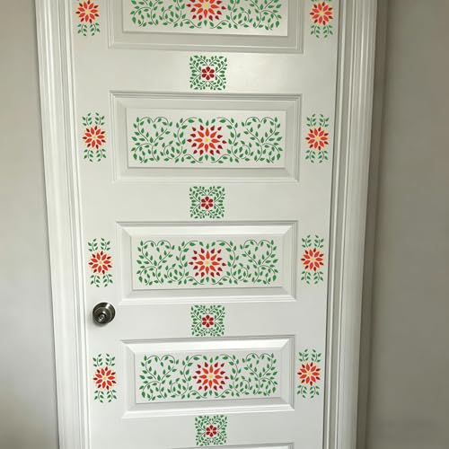 Floral Border Corner Stencils for Crafts Furniture Stencil Reusable Art Paint Stencils for Painting on Wall Stairs Fabric Table Chair Cabinet - style: Furniture