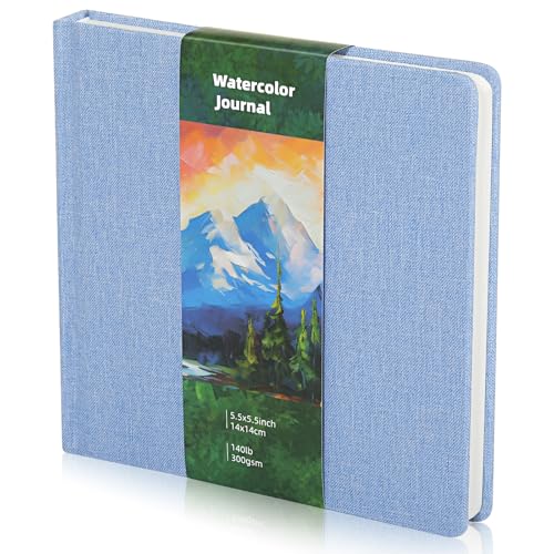 5.5in Watercolor Sketchbook Journal Square Watercolor Notebook Light Blue - color: Light Blue, size: 5.5x5.5 in