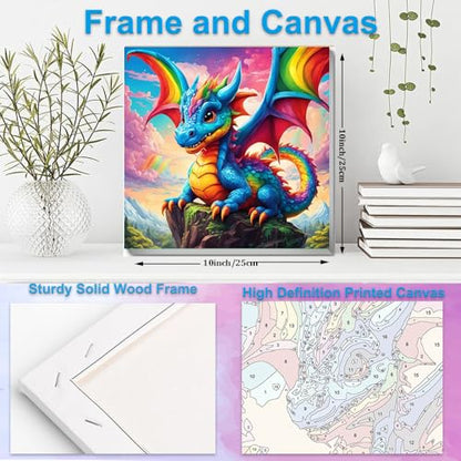 Artunion Framed Paint by Numbers Kit for Adults Beginners & Kids Ages 8-12,Dragon with Rainbow Paint by Number with Frame,Dragon Paint by Numbers Kit on Canvas 10 * 10 Inch Without Easel - color: ZXT-269-F