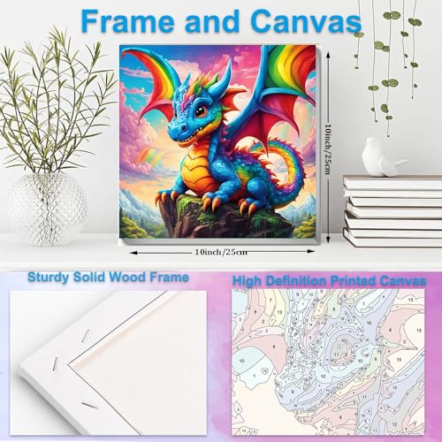 Artunion Framed Paint by Numbers Kit for Adults Beginners & Kids Ages 8-12,Dragon with Rainbow Paint by Number with Frame,Dragon Paint by Numbers Kit on Canvas 10 * 10 Inch Without Easel - color: ZXT-269-F