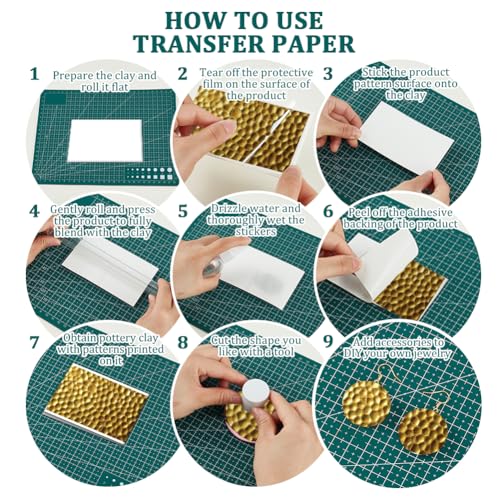 OLYCRAFT 24Pcs Hammered Texture Clay Transfer Paper 4 Styles Transfers Paper for Polymer Hammered Polymer Clay Transfer Sheets Small Ceramic Decal for Clays Earrings Jewelry Making - style: Hammered