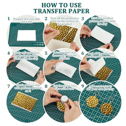 OLYCRAFT 24Pcs Hammered Texture Clay Transfer Paper 4 Styles Transfers Paper for Polymer Hammered Polymer Clay Transfer Sheets Small Ceramic Decal for Clays Earrings Jewelry Making - style: Hammered