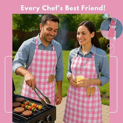 Native Fab Kitchen Apron 2 Pack - 100% Cotton Adjustable, Durable Apron with Pockets, Perfect for Cooking, Baking, Grilling - color: Buffalo, Rose Pink