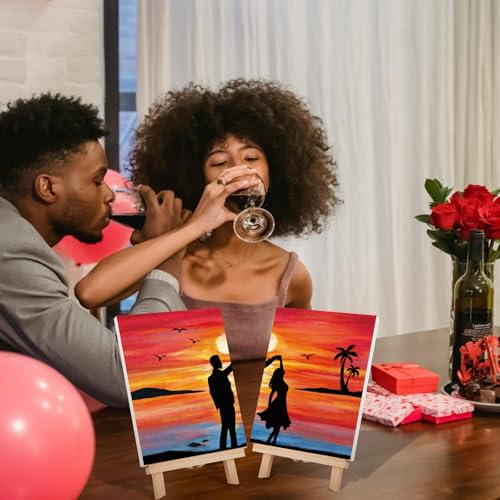 VOCHIC Sip and Paint Kit,Pre Drawn Canvas Couples Paint Party Kit Painting Art Set for Adults Date Night Sunset Beach 2 Pack (12 x 16 Inches, Dancing Couple) - size: 12x16, style: Dancing Couple