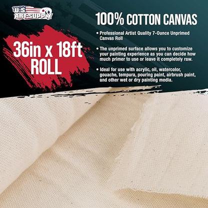 U.S. Art Supply 7-Ounce Unprimed Canvas Roll, 36" Wide x 18' Long (6 Yards) - size: 36-Inch-x-6-Yards