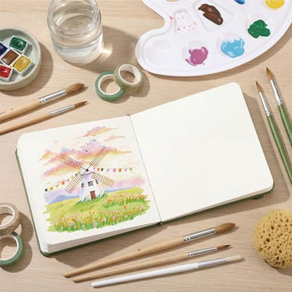 TX Liteart Watercolor Sketchbook, 5.5" x 5.5", 300 GSM Cold Press, Cotton | Green, 24 Sheets, 48 Pages. Pure Cotton, 140Lb Heavyweight Pad For Mixed Media, Watercolor Journal for Travel Sketching
