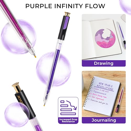 Purple Retractable Glitter Gel Pens, 12 PCS Large Capacity Metallic Ink Pen - color: 12 Purple