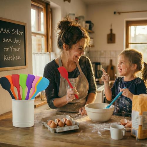 8-Piece Small Silicone Spatula Set, 8.5" Heat Resistant Scrapers | Seamless 8.5-inch small rubber scrapers for baking and mixing. One-piece hygienic design. Dishwasher safe. 8-color set