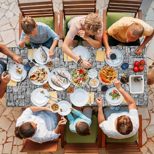 Kochorie 2 Pieces Stone Wall Plastic Tablecloths 108 x 54 Inches Disposable Waterproof Medieval Stone Brick Table Covers Rustic Western Castle Knight Themed Party Table Decorations - style: Stone Wall