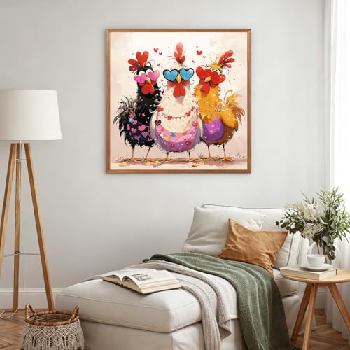 Diamond Art Painting Kits for Adults, Cute Love Chickens Full Drill Diamond Dots Paintings for Beginners, Round 5D Paint with Diamonds Pictures Gem Art Painting Kits DIY Funny Farm Animal Crafts Kits - color: Chicken 2