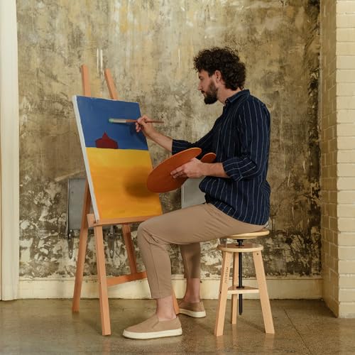 MEEDEN Artist Wooden Drafting Stool: Adjustable Height Art Stool for Studio | Up to 220 Lbs, German Beech Wood Drafting Chair, Perfect for Artists Studio, Home Use, Kitchen, Bar Stool, Natural - color: Natural