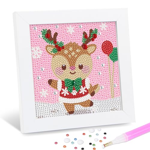 Leixonl Diamond Art Kits for Kids with Framed (7 in) Cartoon Animals DIY Gem Art Painting - Arts & Crafts Gifts for Beginners & Teens (1p-6 in Deer) - color: Deer