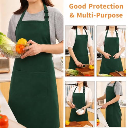 Tosewever Chef Apron Hat Set for Women and Men, Adjustable Bib Apron with 2 Pockets Costume Apron for Father Kitchen Cooking - color: Green