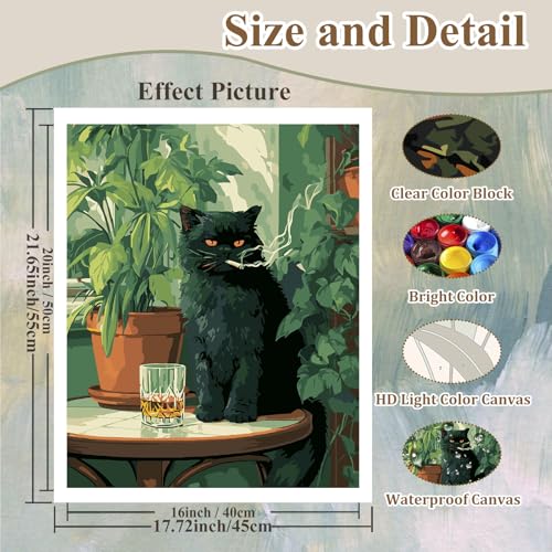 Cat Paint by Numbers Kit for Adults, Paint by Number for Adults 16x20 Inch - color: Smoking Cat (16x20 in)